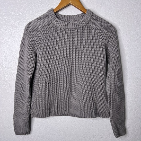 Quince Women 100% Organic Cotton Fisherman Crew Sweater Gray Sleeved Top XS - Picture 2 of 8